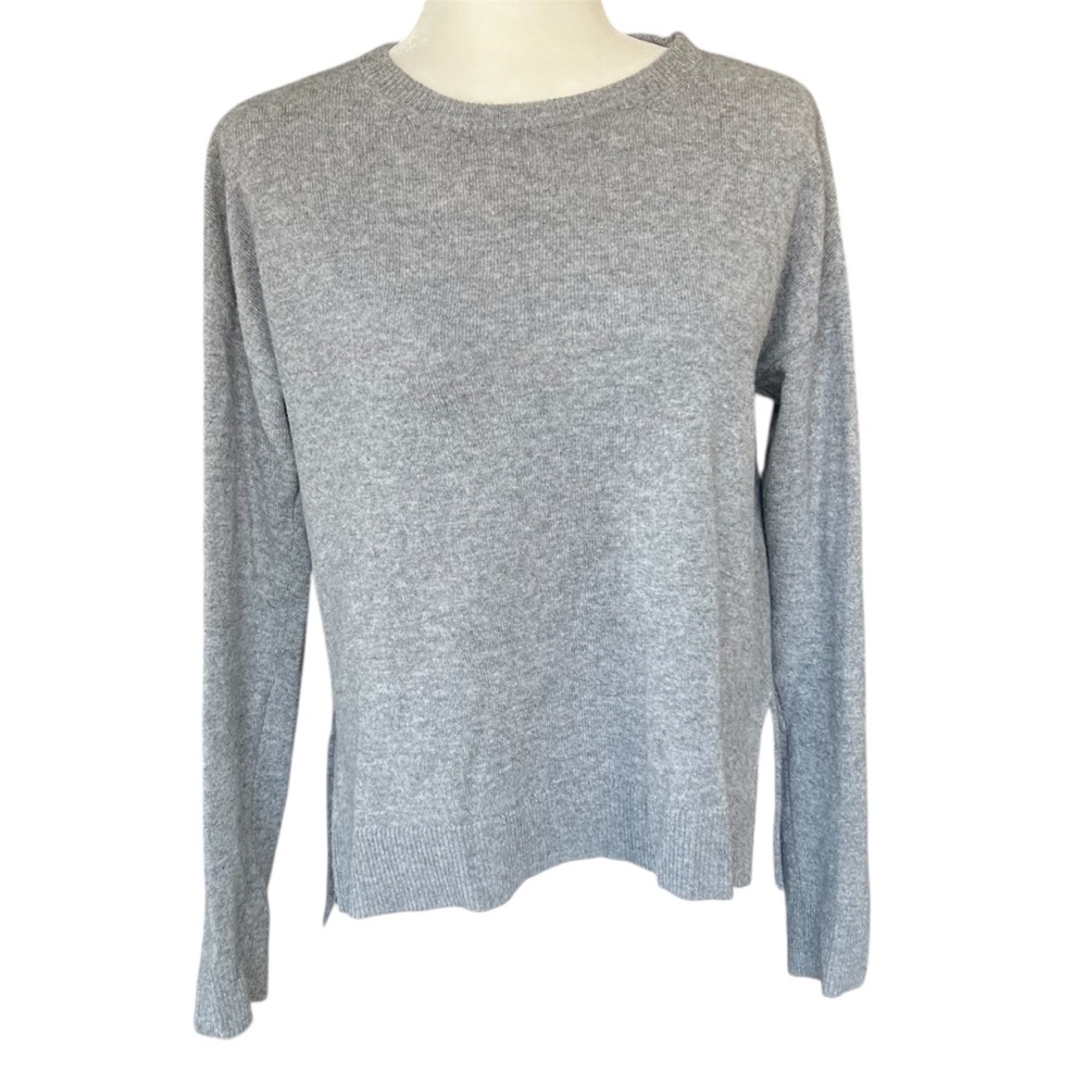 Saks Fifth Avenue 100% Cashmere Sweater Gray Hi Lo Long Sleeve Pullover Size S